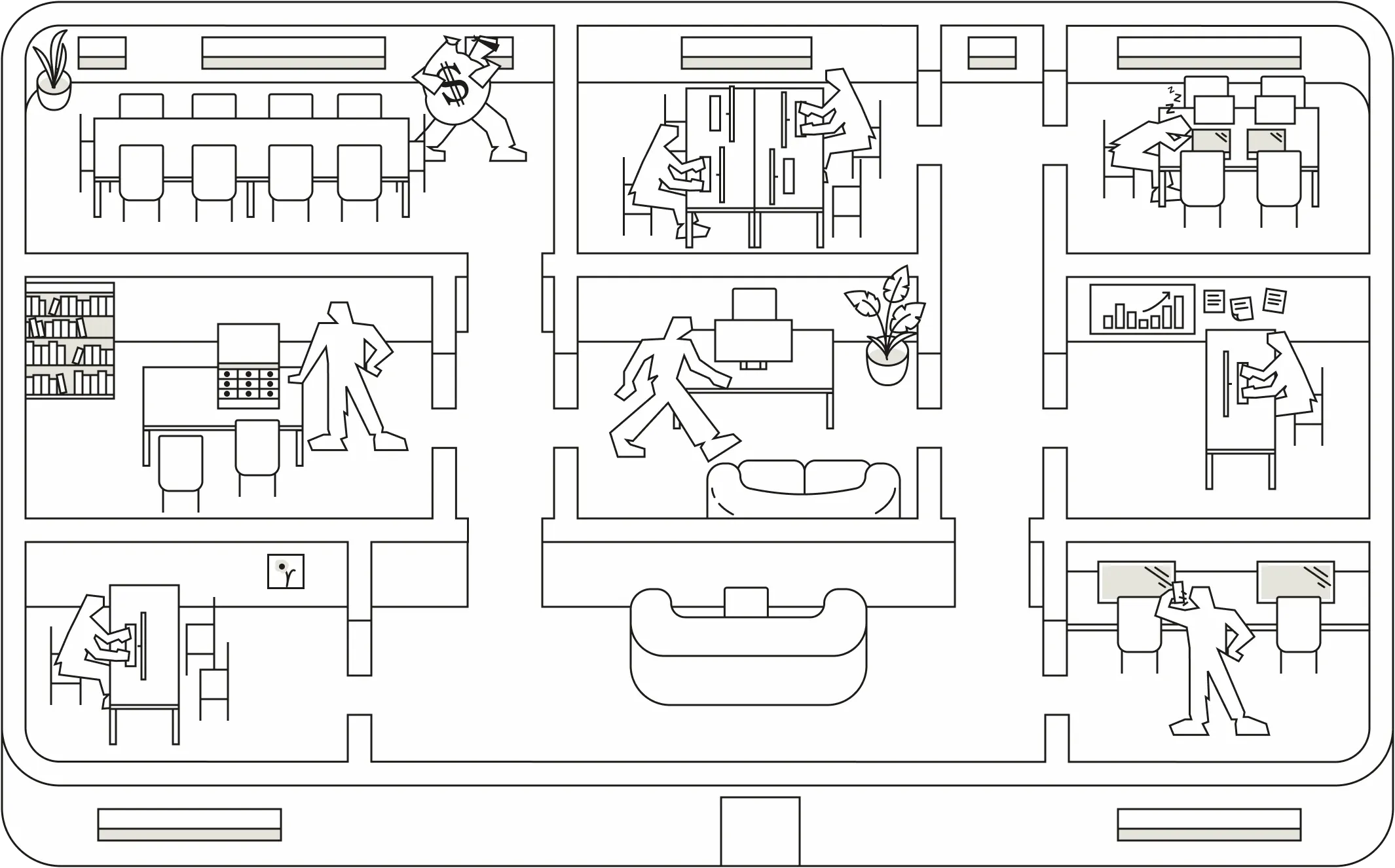 Illustrated floor plan of rooms showing voice AI use cases