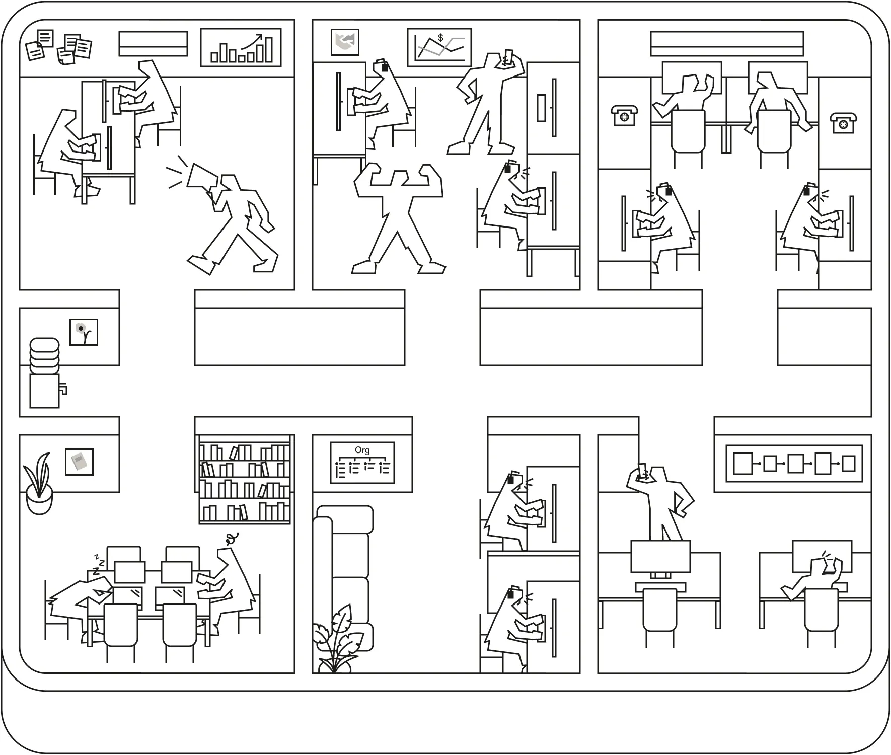 Illustrated floor plan of rooms showing voice AI use cases