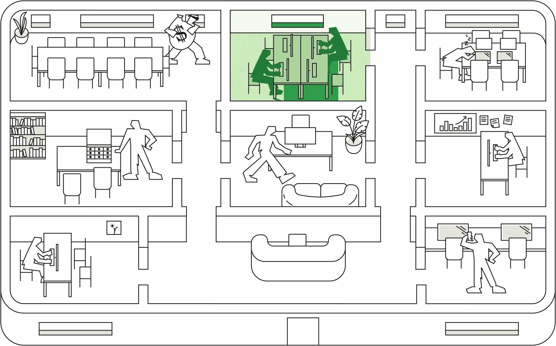 Customer support room highlighted on the floor plan