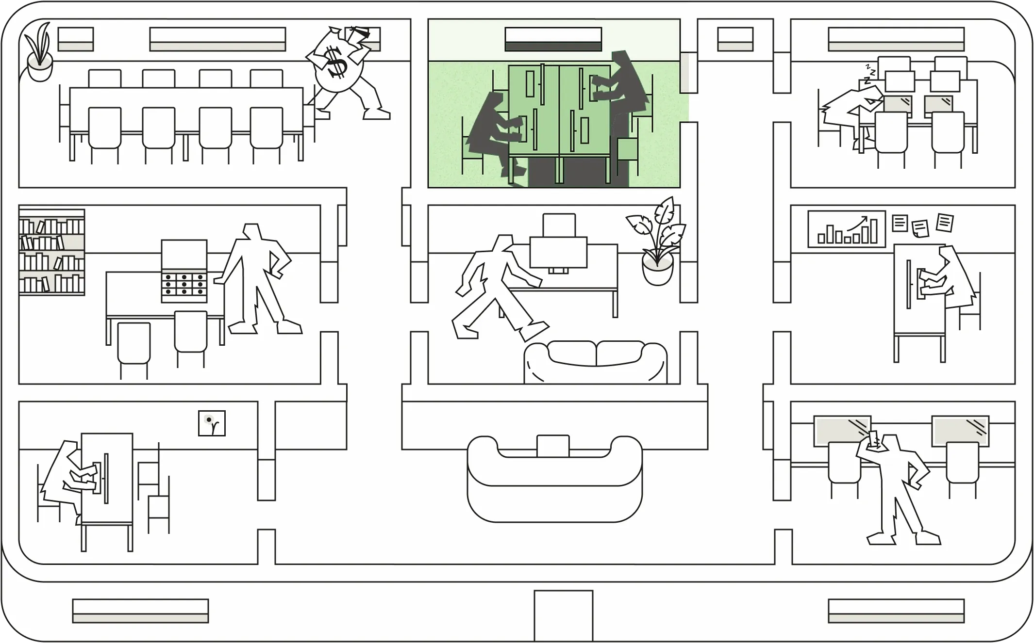 Customer support room highlighted on the floor plan